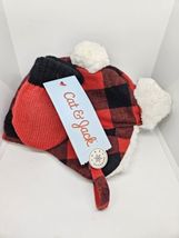New Baby 2pc Red Flannel Sherpa Trapper Hat & Mitten/Glove Set 0-6 Months image 2