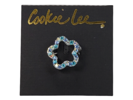 NEW Cookie Lee Flower Lapel Pin Blue Crystal Genuine - £4.40 GBP