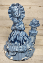 Vintage Blue Clay Swirl Pottery Ceramic Victorian Girl w/ Flowers Figurine 1979 - £20.35 GBP