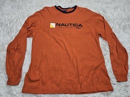 Vintage Nautica Spellout Logo Graphic Made In USA XL Shirt Orange Long S... - $13.10