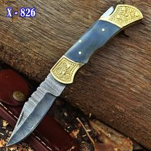 Pocket Knife Folding Blade Lock Blade File Work Forged Damascus Engraved... - $27.72