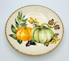 Cmg Hand Painted 9.25&quot; Bowl w/ Orange &amp; Green Pumpkins - Made in Portugal - £15.77 GBP