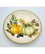 Cmg Hand Painted 9.25&quot; Bowl w/ Orange &amp; Green Pumpkins - Made in Portugal - $19.80