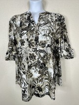 NWT Cocomo Womens Plus Size 3X Taupe Floral Pocket V-neck Blouse Elbow Sleeve - £22.95 GBP