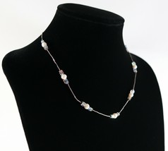 Vintage .925 Sterling Silver Iridescent Rhinestone Pearl Link Necklace 8.6g  - £14.28 GBP