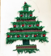Vintage Ecuador String Christmas Tree Wall Hanging 28” X 25” Tinsel Pompoms - $29.99