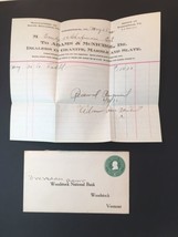 c.1910 Invoice Bill Woodstock National Bank VT / Adams McNichol Stone Ve... - $20.00