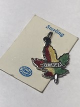 Vintage Ottawa, Canada ~ Maple Leaf Sterling Silver Enamel Charm On Card - £16.06 GBP