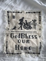 VINTAGE Completed Counted  Cross Stitch God Bless Our Home - $14.84