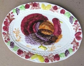 Vintage Thanksgiving Hand-painted Color Porcelain White Turkey Embossed Platter  - £63.26 GBP