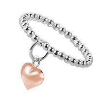 Cute Rose Gold Vermeil Dangle Heart Eternity Beaded Sterling Silver Ring-8 - £11.10 GBP