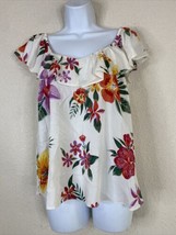 Old Navy Womens Size S Ivory Tropical Floral Ruffle Blouse Sleeveless - £8.72 GBP