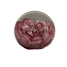 Paperweight Peacock Glass Flower Swirl Pink White Elwood Indiana 2.75 inch - $16.78