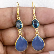 Silver Chalcedony Blue Topaz silver /Gold / Rose Plated Beautiful Girl Earrings - £29.20 GBP+