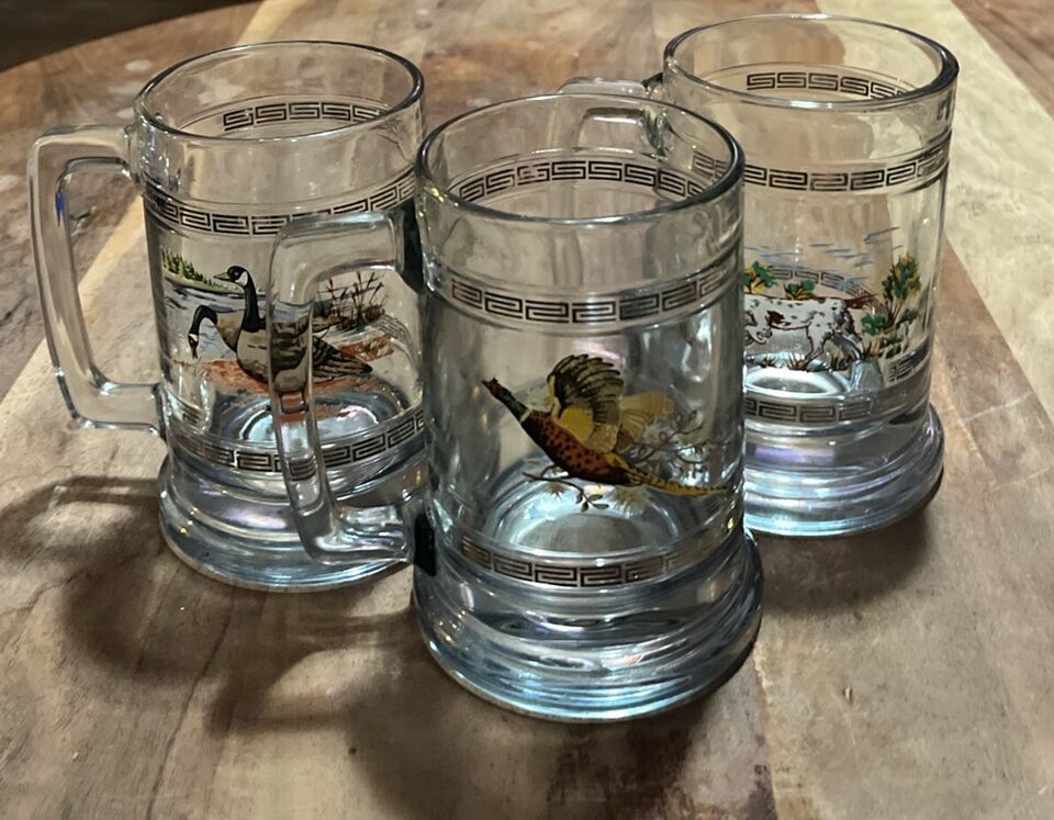 LOT of 3 Vintage Princess House Crystal Steins Pheasant,  Geese, &amp; Hunti... - $32.38