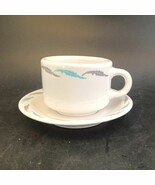 Homer Laughlin Best China Coffee Cup &amp; Saucer Set, Teal Brown Restaurant... - $16.27 CAD