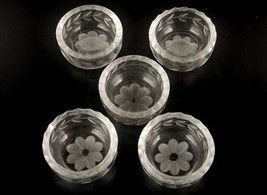 Lot of 5 Glass Open Salt Cellars, Laurel Leaf Pattern, Thumbprint Rim, S... - £19.54 GBP