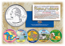 2004 US Statehood Quarters COLORIZED Legal Tender 5-Coin Complete Set w/Capsules - $15.85