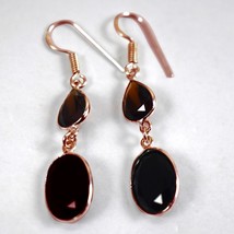925 Argent Sterling &amp; Onyx Fumé Forme Ovale / Or/Rose Plaqué Boucles D&#39;O... - £25.90 GBP+