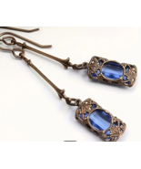 Blue Victorian long bronze earrings - $16.43 CAD