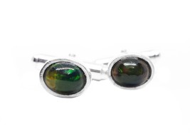 Black Opal Cufflinks Sterling Silver Cufflinks Silver Black Opal Cuff links - £45.88 GBP