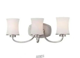 HomeDepot-Collection 3-Light Satin Nickel Vanity Light with Frosted White Shades - £48.54 GBP