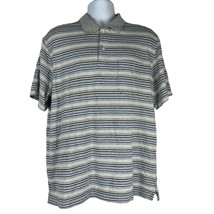 Puritan Men&#39;s Polo Shirt Size L Gray Striped Short Sleeved - £12.42 GBP