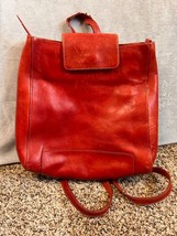 SUNDANCE catalog large red leather pocket backpack handbag made in Italy... - $49.99