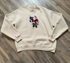 Patriotic Santa Sweatshirt Womens S/M Peanut Butter Jelly Fleece Cream Vintage - $18.29