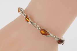 Eight Amber Flower Link Statement Piece Sterling Silver Bracelet 7.50&quot;! - $343.03