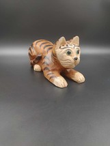 Vintage Hand Carved Cat Wood Wooden Figurine Kitty Bengal Tabby 10&quot; Door Stop - $22.72