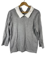 Karl Lagerfeld Sweater Large Gray White Collar Knit Womens Peter Pan Pea... - $32.52