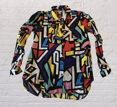 Big Dart Womens Multicolor Abstract Long Sleeve Button Front Shirt Size 12 - £17.29 GBP