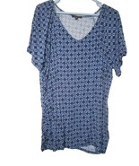 Lane Bryant Blue Black floral abstract V neck Blouse Sz 18/20 ruched side - $16.00