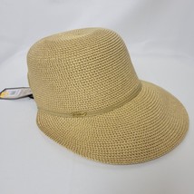SUN N SAND Backless 4&quot; Brim Tan UPF 50+ Sun Hat Logo Bamboo Shimmer Accent NWT - £13.91 GBP