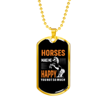 Horses Make Me Happy Yellow Horse Necklace Stainless Steel or 18k Gold Dog Tag  - £37.84 GBP+