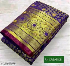Banarasi Brocade Pattu Embroidery Work And Stone Work Kanjeevaram Silk Saree - £18.73 GBP