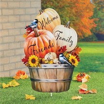 Welcome Family &amp; Friends Pumpkin Fall Harvest Metal Garden Stake Yard Art Decor - $23.93