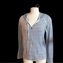 IRIS gray and white striped hoodie zip up jacket women’s size M… - £11.61 GBP