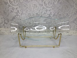 Glass Candle Holder Flower Centerpiece Vase Container with Gold Tone Base - £15.32 GBP