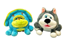 Play Face Pals Husky Dog Blue Triceratops Plush Stuffed Animals 6 Inch Lot of 2 - £9.82 GBP