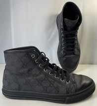 Gucci Black Canvas High Top Sneakers GG Monogram Shoes Womens US 7.5 UK 5.5 - £158.23 GBP