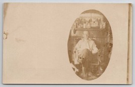 RPPC Man In Rocking Chair Parlor Photo Oval Masked Postcard B38 - £5.45 GBP