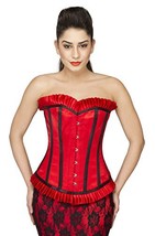 Red and Black Gothic Trim Satin Overbust Corset Costume Waist Training Dress Top - £22.70 GBP