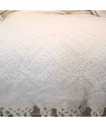 Vintage bedspread fringe cream off white diamond 92x112&quot; queen king cove... - $1,578.69 MXN