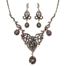 Wbmqda Gray Crystal Flower Women Earring Necklace Jewelry Sets Gold Color Turkis - £18.86 GBP
