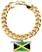Jamaican Bracelet New 10mm Wide Cuban Link Chain 7 1/2 Inches Long Dangling Flag - £13.23 GBP