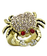 Gold Plated Crab Ring Champagne Red Clear Crystal Stainless Steel TK316 - $28.59 CAD