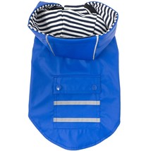 Hooded Cobalt Blue Slicker Raincoat with Striped Lining and Pocket Size S  - $17.50