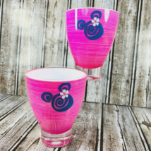 Disney Mickey Minnie Swirl Pink 13 Oz Cup Small Tumbler Flower Glass Wine OJ - £18.07 GBP